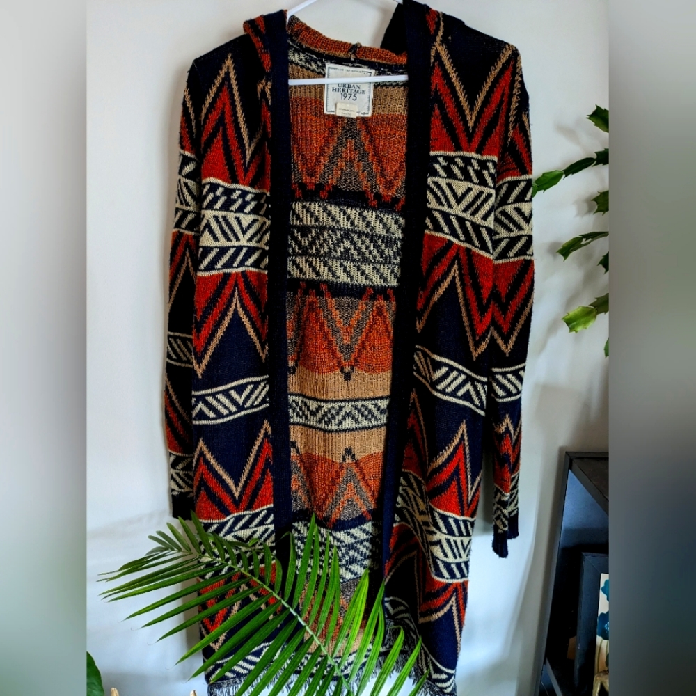 Long knit sweater with hood